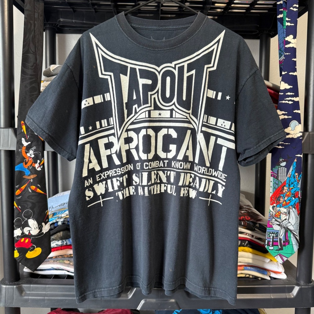 Y2K Black Tapout Arrogant MMA Graphic Tee XL Light Marks